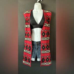 Wool blend tunic vest ranch look medium brick red